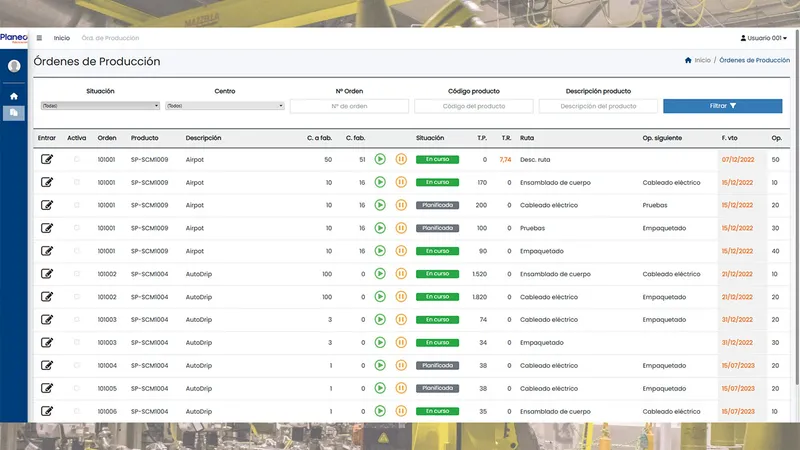 Planeo Fabricación - Captura de datos en planta